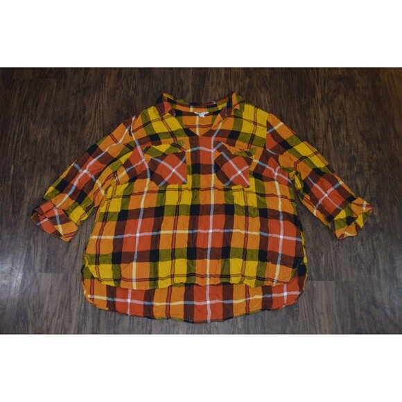 Est. 1946 Women Gold Multicolored Plaid Pullover Shirt Size 22/24 W Pockets READ - Picture 1 of 7